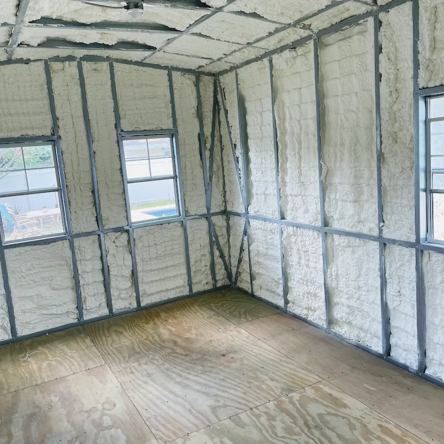 Closed-cell spray foam insulation applied to wall cavities in a residential project in Riverside